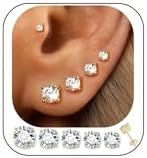 5 Pairs 14K Gold Plated Stud Earrings for Women, Hypoallergenic Earring Sets for Multiple Piercing, Premium Cubic Zirconia Studs Earrings for Women