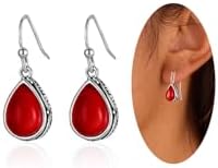 Vintage Teardrop Earrings for Women Trendy, Lightweight Birthstone Dangle Earrings with Silver Hook, Birthday Gifts Jewelry
