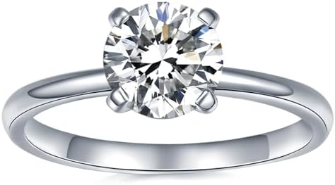 IMOLOVE Solitaire Moissanite Engagement Ring, 1CT D Color VVS1 Clarity, 925 Sterling Silver with 18K White Gold Plated, Ideal Gift for Women