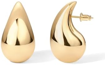 PAVOI 14K Gold Plated 925 Sterling Silver Post Teardrop Chunky Hoop Earrings - Lightweight Drop Earrings for Women - Designer Earring Trendy Jewelry