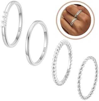 WEDDINEN 4PC Gold Rings for Women, S925 Sterling Silver 14k Gold Filled Plated Stackable Thin Thumb Ring Set Cubic Zirconia Dainty Stack Gold Knuckle Rings Set Size 6-10