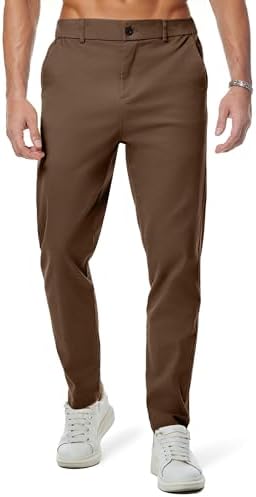 JMIERR Men's Chino Pants Casual Elastic Waist Tapered Golf Trousers