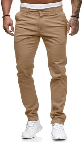 HUNGSON Mens Chinos Slim Fit Stretch Flat-Front Skinny Dress Pants