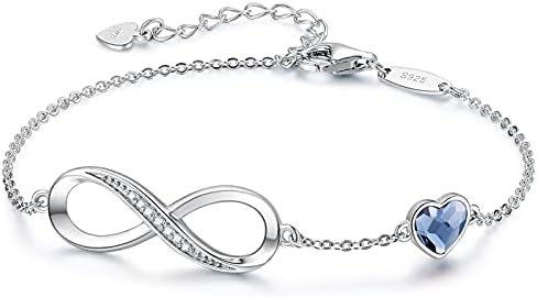CDE Valentine's Day Gift Infinity Heart Birthstone Charm Link Bracelet for Women 925 Sterling Silver Adjustable Mother's Day Christmas Day Gift Anniversary Birthday Jewelry for Wife Girlfriend Her