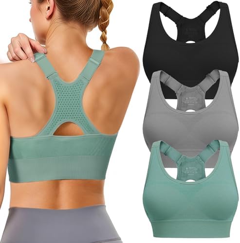 Adjustable Sports Bras for Women: 3 Pack High Support Padded Racerback Sport for Large Bust Workout Running Gym