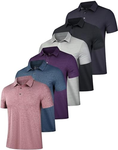 OYGSieg 6 Pack Mens Polo Shirts Performance Short Sleeve Golf Shirt Moisture Wicking Athletic Casual Collared T-Shirt