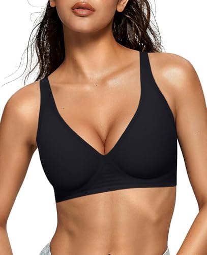 OEAK Womens Deep V Bras Wireless Comfortable Bra Supportive No Underwire Bras Tshirt Push Up Bralettes Plunge Seamless Bra