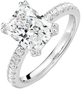MOOSEA Radiant Cut Moissanite Engagement Rings for Women, 3ct Lab Created Moissanite Ring 14K White Gold Plated Wedding Promise Rings for Her Anniversary Jewelry Gift