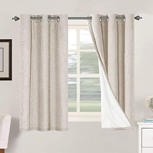 H.VERSAILTEX Primitive Linen Curtains 100% Blackout Curtain Drapes Burlap Curtains with White Thermal Insulated Liner, Grommet Top Drapes Living Room/Bedroom (2 Panels, 42 x 54 Inch, Natural)