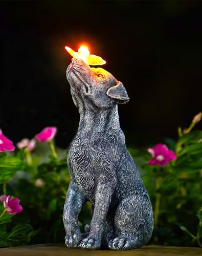 Goodeco Dog Statue with Solar Butterfly - Ideal Gifts for Mom, Dad or Birthdays, Beautifully Crafted Outdoor Decorations to Wow Your Guests