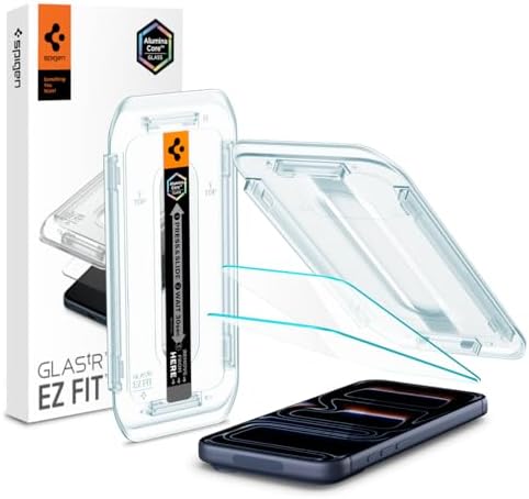 Spigen AluminaCore Tempered Glass Screen Protector [Glas.tR EZ Fit] designed for iPhone 17 Pro | iPhone 17 | iPhone 16 Pro [2 Pack] 9H+ Hardness, Aluminum-Enhanced Durability