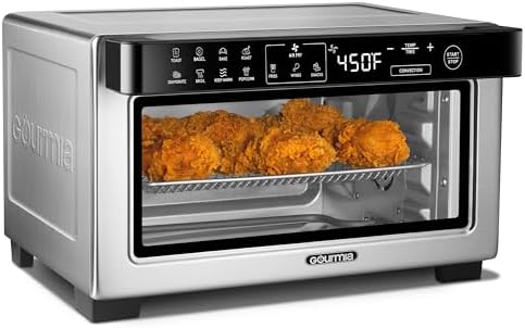 Gourmia Toaster Oven Digital Air Fryer - Convection Mode with 4 Slice Capacity, 3 Rack Positions, 12 Presets, Toast, Bagel, Bake, Roast, Broil, Dehydrate, Popcorn, Fits 9" Pizza, Stainless Steel