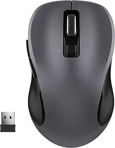 WisFox 2.4G Wireless Mouse for Laptop, Ergonomic Computer Mouse with USB Receiver and 3 Adjustable Levels, 6 Button Wireless Mice for Windows Mac PC Notebook (Grey)