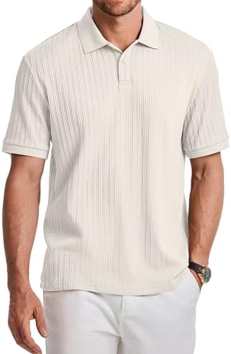 JMIERR Mens Polo Shirt Short Sleeve Textured Knit Botton Summer Casual Vacation Beach Stretchy Collar Golf Shirts