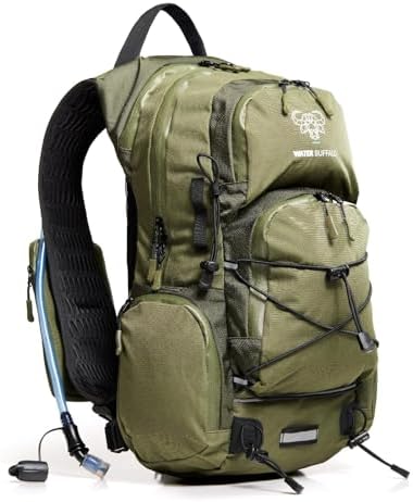 Water Buffalo Hydration Backpack - Sherpa 22L Hiking Backpack with Water Bladder - Water Backpack for Hiking with Waterproof Zippers, Phone & Pole Holders