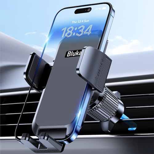 Blukar Car Phone Holder Mount, Super Stable Air Vent Cell Phone Car Mount with 2025 Metal Hook Clip, 360° Rotation,One Button Release for iPhone, Galaxy, Google, and All Other Smartphones
