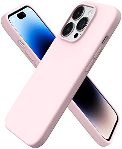 ORNARTO Compatible with iPhone 14 Pro Case 6.1, Slim Liquid Silicone 3 Layers Full Covered Soft Gel Rubber Phone Case Protective Cover with Microfiber Lining 6.1 inch-Chalk Pink