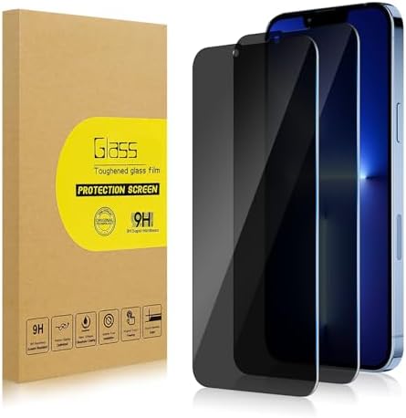 2 Pack Privacy Screen Protector for iPhone 13 Pro/ iPhone 14 [6.1 Inch] [Anti-Spy Tempered Glass], Ultra HD, Anti-Scratch, Bubble-Free, Easy Install 9H Protective Glass