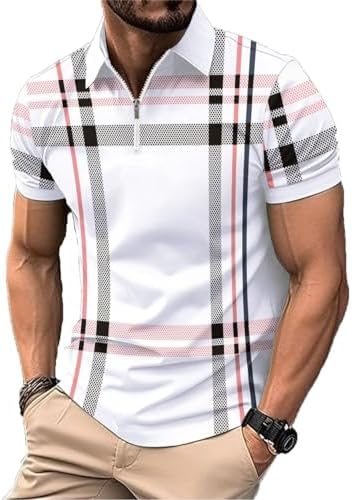 Men's Polo Shirts Short Sleeve Casual Polo T Shirt Color Block Slim Fit Golf Shirts with Pocket