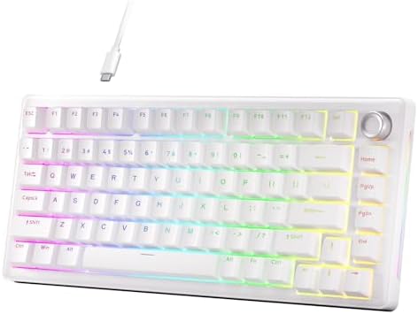DIERYA DK81E 75% Mechanical Gaming Keyboard, Hot-Swappable, Pre-Lubed Linear Switches, Gasket-Mount, 6-Layer Dampening Foam, Programmable, Volume Knob, RGB Backlit, Double-Shot Keycaps, Wired, White