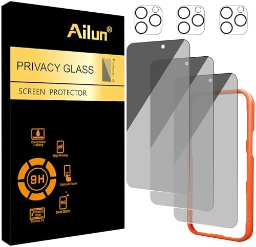 Ailun 3 Pack Privacy Screen Protector for iPhone 16 Pro Max [6.9 inch]+ 3 Pack Camera Lens Protector,Dynamic Island Compatible,Anti Spy Tempered Glass[9H Hardness][Not for iPhone 16e/16/16Pro/16Plus]