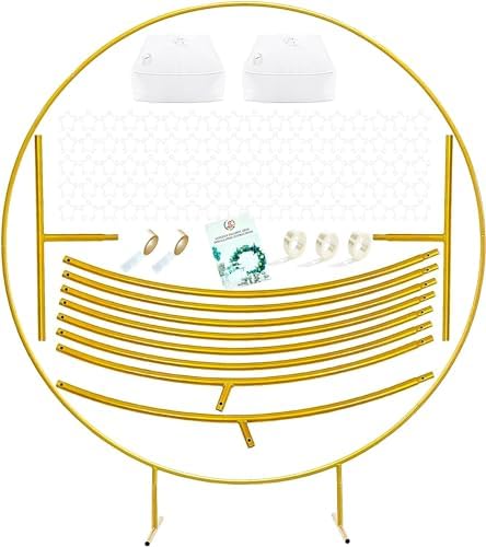 LANGXUN 7.2ft Gold Metal Round Balloon Arch kit, Backdrop Circle Stand Arch Frame for Wedding Birthday Party Decoration, Graduation Decorations and Baby Shower Photo Background