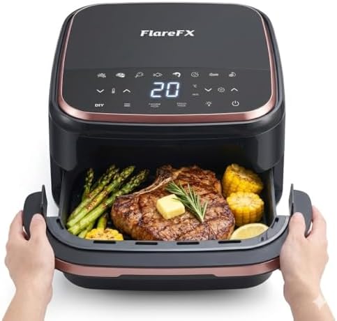 11 Presets 4.5QT Air Fryer Pizza Oven with Flat Basket, Dual Heating & 360° Airflow | Viewing Window | Touch Display, Nonstick Air Fryer for Roast, Bake, Dehydrate, Microwave, Reheat & More