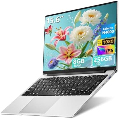 15.6 inch Laptop, Gaming Laptop Celeron N4000 Processor, Laptop Computers with 8GB DDR4 256GB SSD, Lap top for Work/Study, FHD Display, 180° Open, TF Card,WiFi 2.4/5G, BT4.2, Win 11 Pro, Long Battery