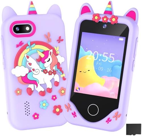 Kids Smart Phone for Girls Gifts - Toddler Birthday Gift for Age 3 4 5 6 Year Old, Kids Cell Phone Toy with 2.8” Touchscreen, Dual Cameras, Learning, Play Games, Video Player with 32 GB Card (Purple)