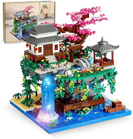NEWABWN Cherry Blossom Tree Building Set with Lighting, Architecture of Peach Blossom Micro Building Blocks, Japanese Architecture Zen Garden Kit for 14+ Kids Adults (3320 Pieces)