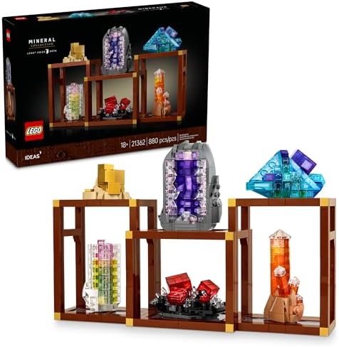 LEGO Ideas Mineral Collection Building Set for Adults, Ages 18+ - Bedroom or Office Decor with 3 Display Shelves - Unique Gift Idea for Men & Women - 21362