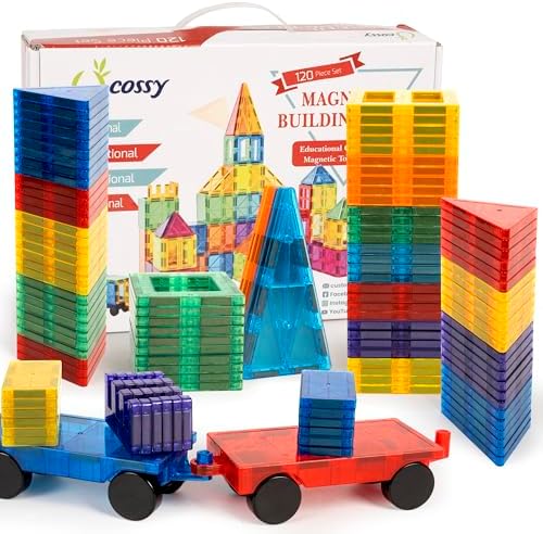 cossy 120Pcs Magnetic Tiles Magnetic 3D Building Blocks Set Educational Construction Toys for 3 4 5 6 7 8 Year Old Boy and Girl with Stronger Magnets, Educational Toys, Recreational, Conventional
