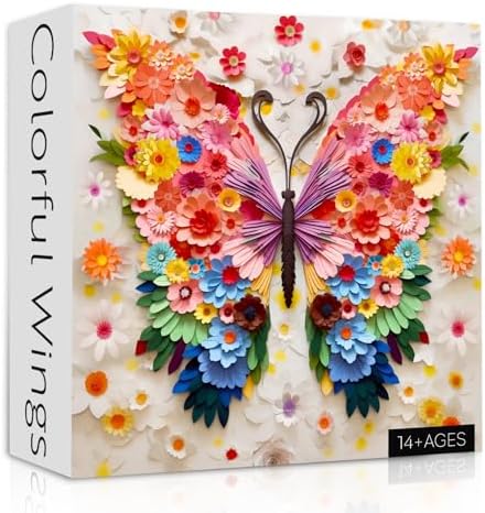 Butterfly Puzzles for Adults 1000 Pieces, Challenging Colorful Flower Butterflies Puzzles with Paper Art, Difficult Animal Plant Jigsaw Puzzles for Adults