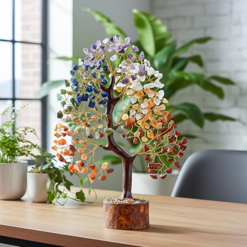 BEZAVO 7 Chakra Crystal Tree of Life – Birthday Gifts for Women, Spiritual Healing Bonsai Money Tree, Handmade Gemstone Decor for Home Office, Reiki Chakra Balance, Housewarming Gift for Her