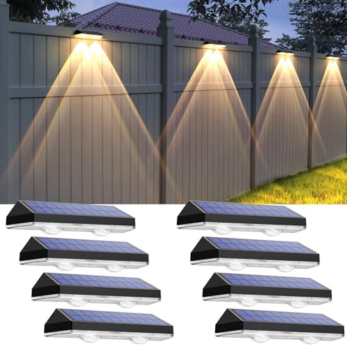 Solar Fence Lights Outdoor - 2700/4000/6000K 3 Mode, 8 Pack Solar Fence Lights Outdoor Waterproof LED, Fence Light Solar Powered for Outside, Backyard, Railing, Step, Patio,Wall and Home Improvement