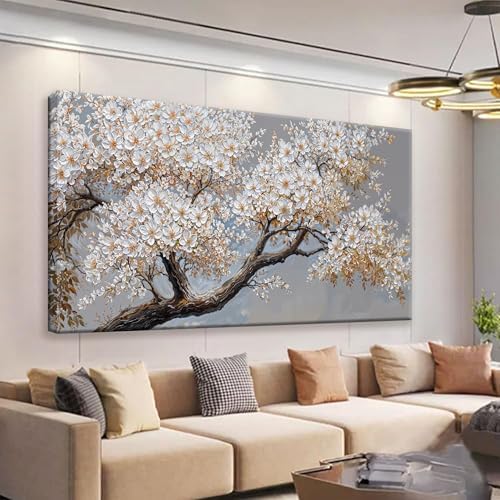 Modern Wall Art Decor White Flowers On Tree Artwork For Walls Decor Ready To Hang Pictures For Bedroom Wall Decor Living Room Office Kitchen Bathroom Canvas Prints 20x40 Inch
