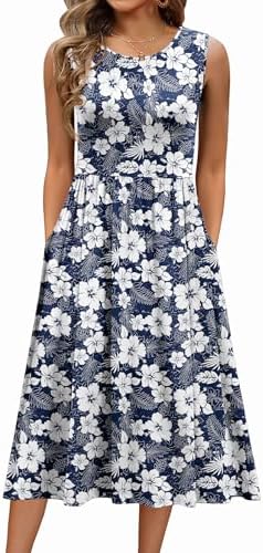 Zeagoo Women's Summer Tank Midi Dress with Pockets Floral Sleeveless A-Line Casual Loose T-Shirt Dresses Beach Sundress 2026