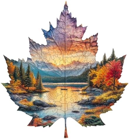 Wooden Puzzles for Adults - Maple Sunset Wooden Jigsaw Puzzles for Adults -Cool Puzzle with Unique Animal Shape - Birthday Gifts for Puzzle Lovers, Family (8.4 * 7.8in -100 Pieces)