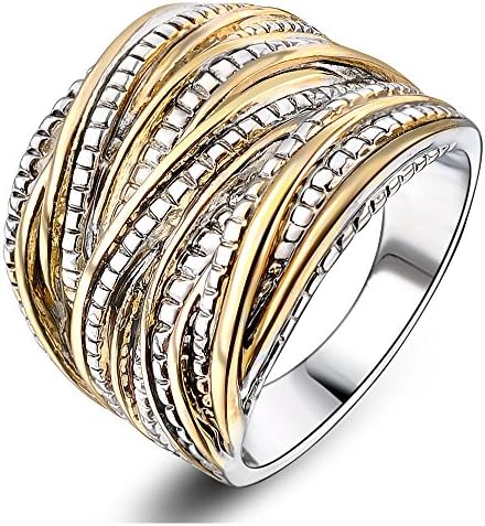 Mytys 2 Tone Intertwined Crossover Statement Ring Fashion Chunky Band Rings for Women Wide Index Finger Rings Costume Jewelry