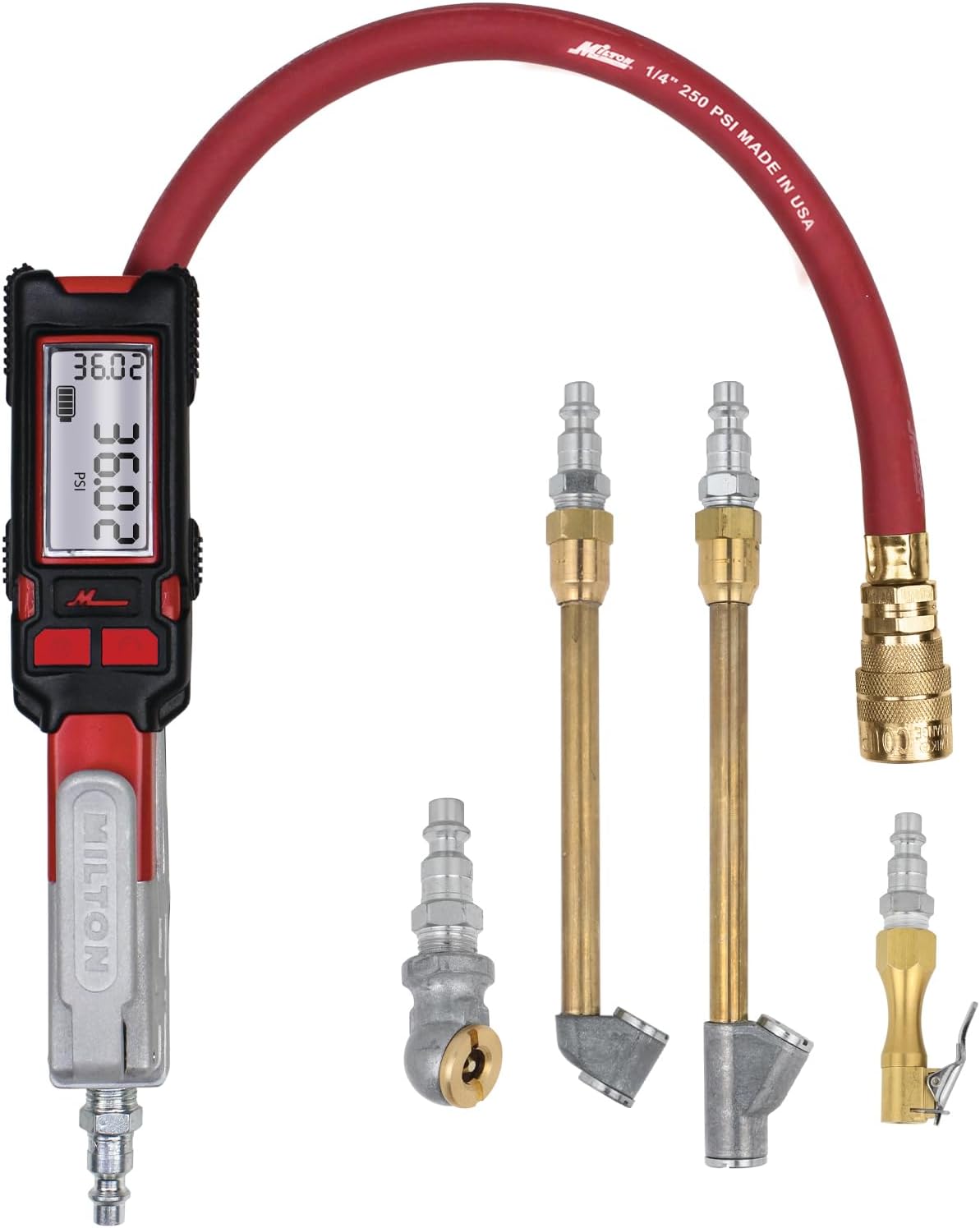 Milton Precision Digital Tire Pressure Gauge S-580ekit, Made In USA Most Accurate Inflator Gauge Available, Perfect for Professional Technicians, Easy to Read Display, 0-160 PSI Pressure Range, Red
