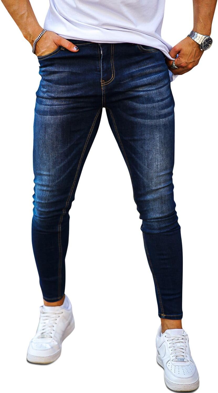 GINGTTO Skinny Jeans Men Stretch Tapered Leg Slim Fit Elastic Waist
