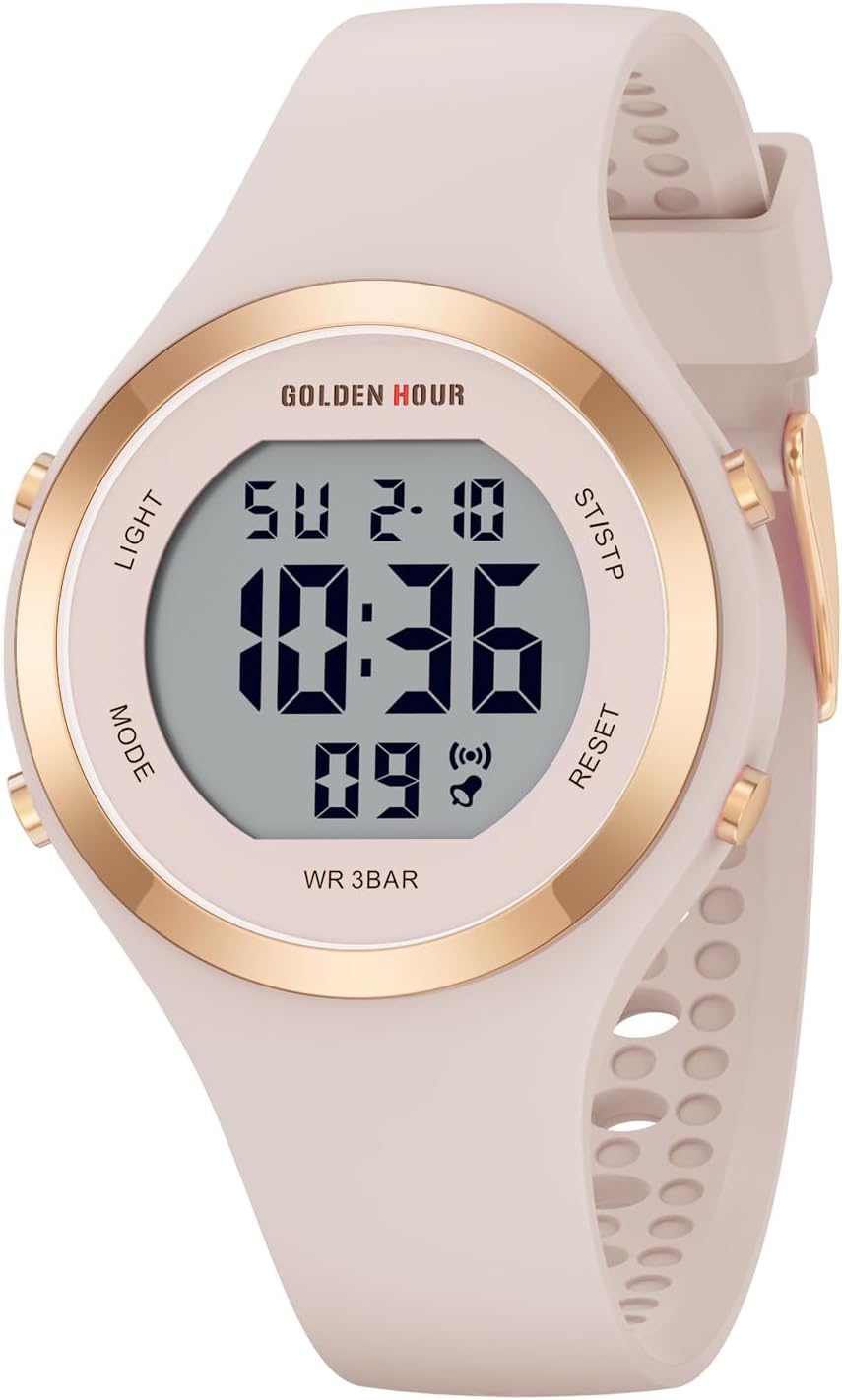 GOLDEN HOUR Waterproof Sport Women's Digital Chronograph Silicone Strap Watch