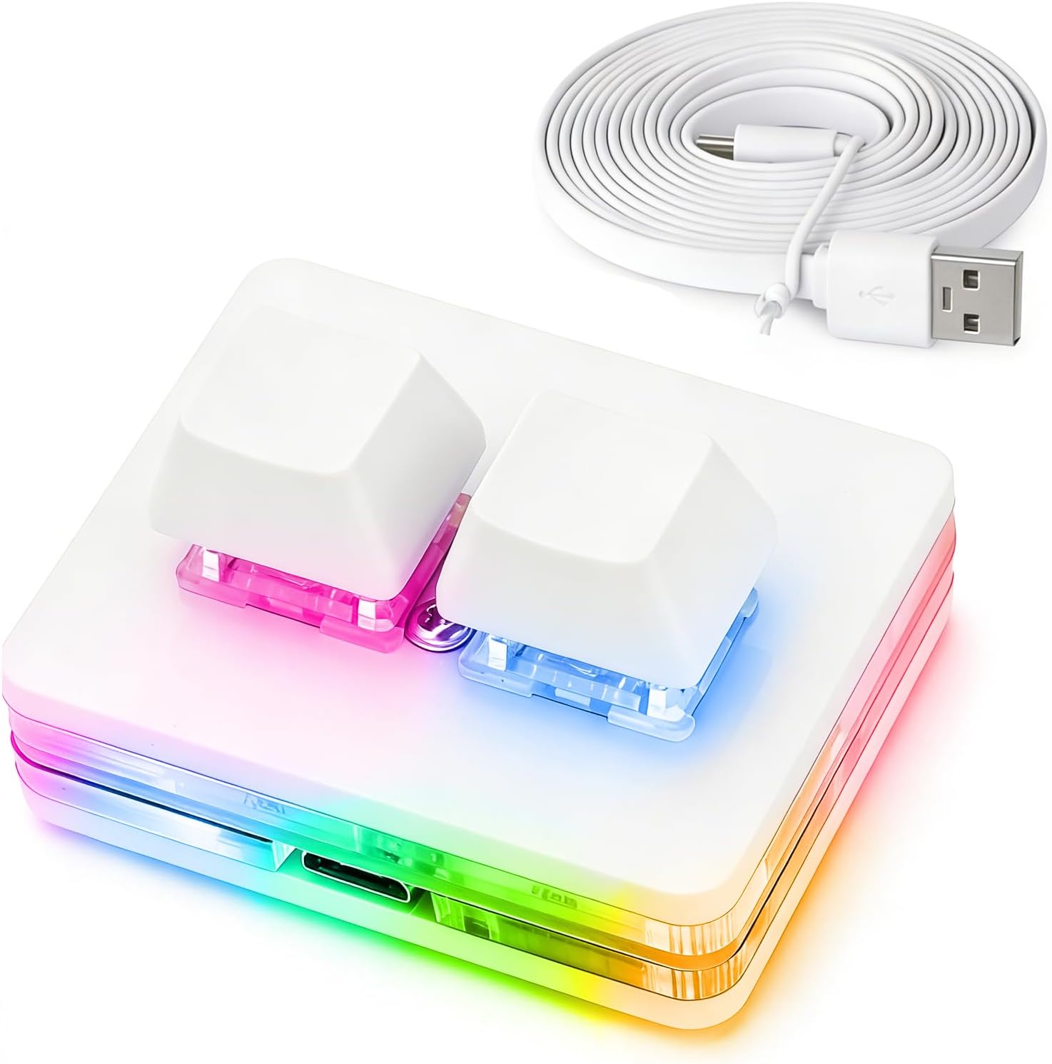aikeec White 2-Key OSU Hot Swap Game Keyboard USB Wired RGB Mechanical Keypad, Autonomous Programming Macro with Software Switches