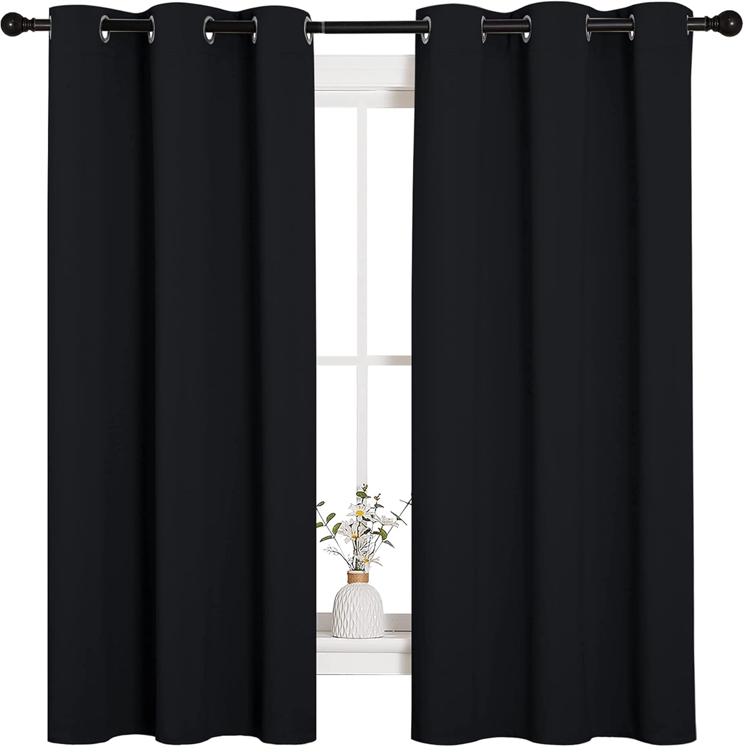 NICETOWN Pitch Black Solid Thermal Insulated Grommet Blackout Curtains\/Drapes for Bedroom Window (2 Panels, 42 inches Wide by 63 inches Long, Black)