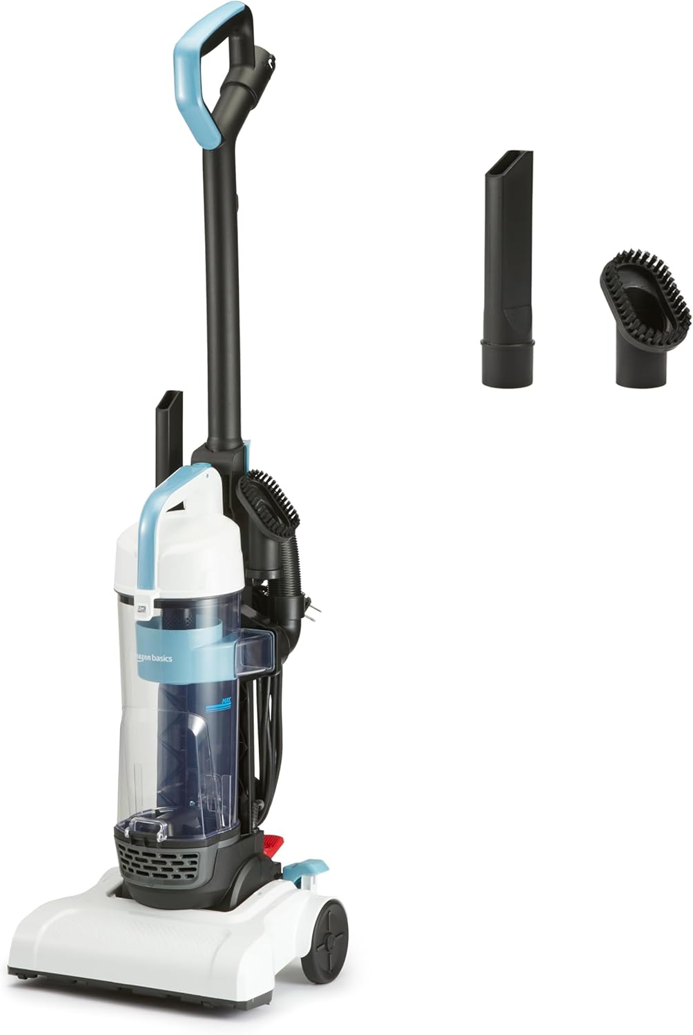 Amazon Basics Upright Bagless Vacuum Cleaner for Carpet and Hard Floors, Washable Filter, Crevice and Upholstery Tools, Detachable Handle, Lightweight, 1.7L Dust Cup, 25ft Cord, Black\/White