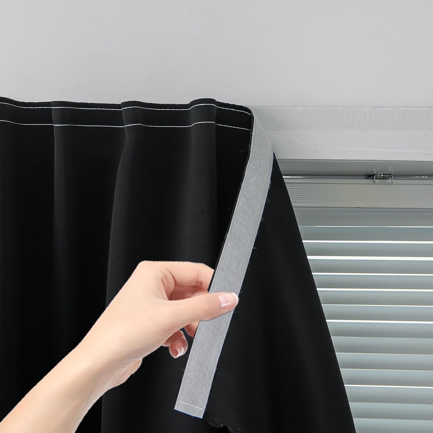 Adhesive Blackout Curtains- Self Stick Shades Window Blinds Curtains No Rod Needed Easy to Hang Curtains, Use for Bedroom, Living Room, Dining Room, Kitchen, Home Office, 35"W X 59"L, Black, 1
