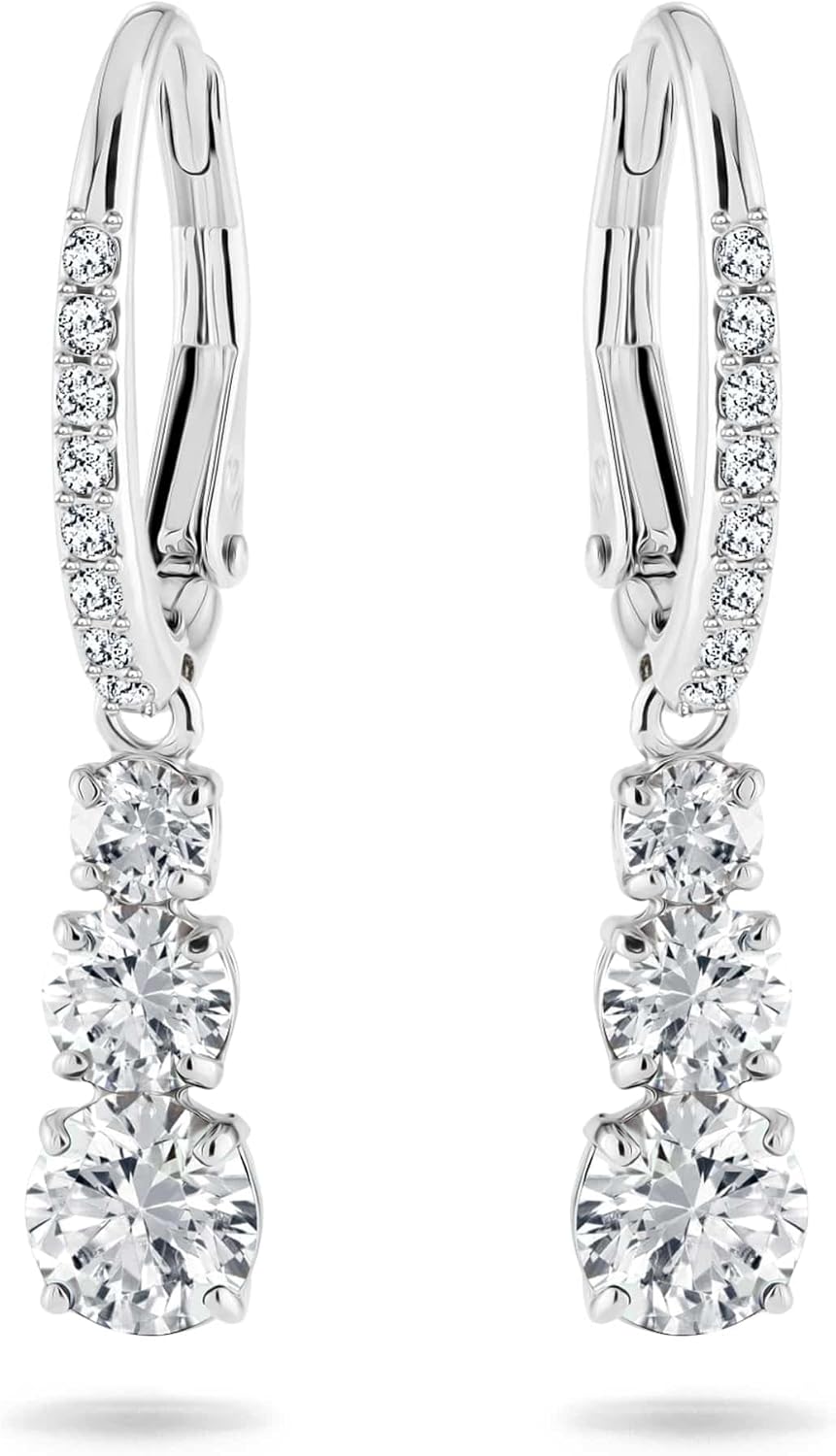 Swarovski Stilla Attract Trilogy Drop Pierced Earrings with White Crystals on a Rhodium Plated Setting with Hinged Closure