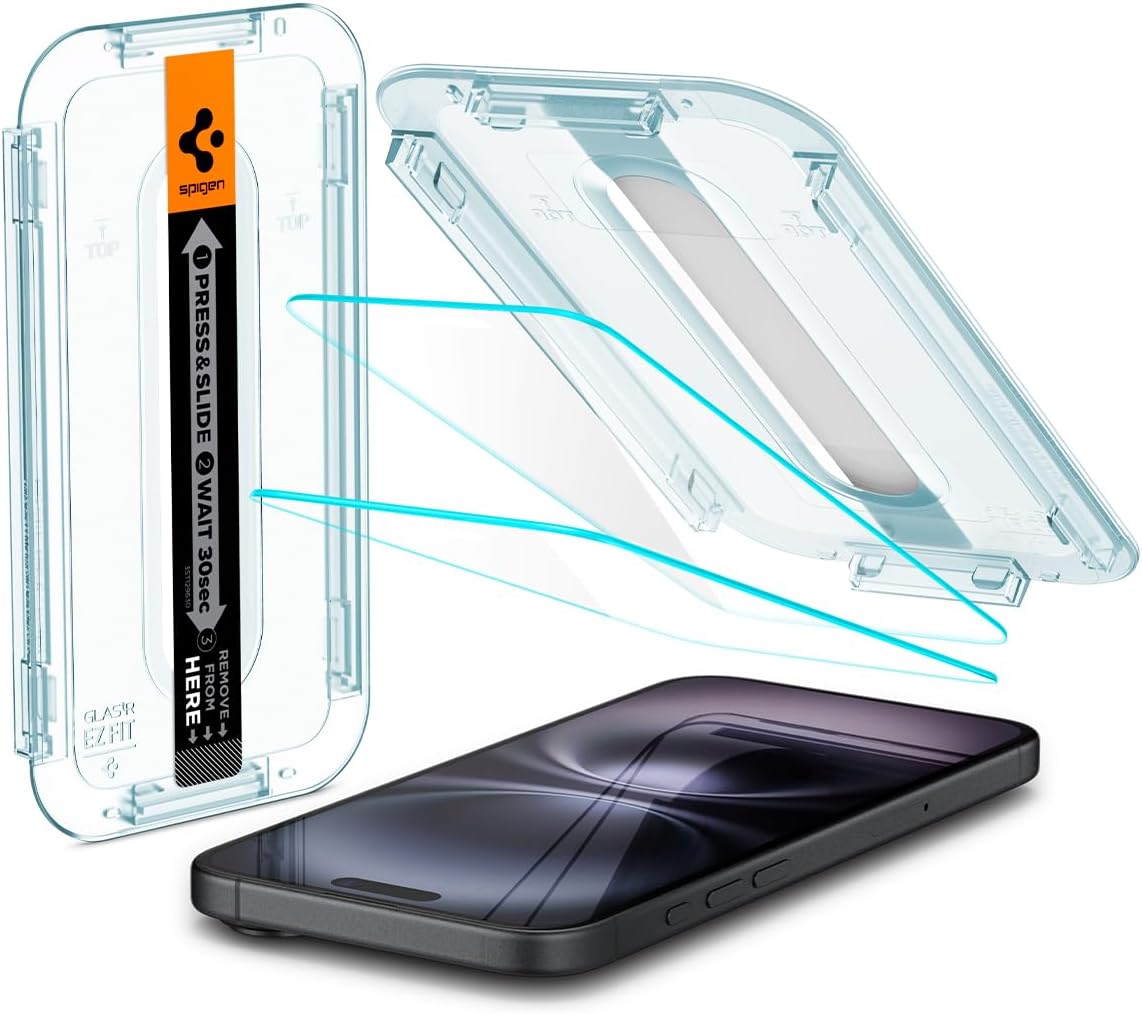 Spigen Tempered Glass Screen Protector [GlasTR EZ FIT] designed for iPhone 16 \/ iPhone 15 [2 Pack]