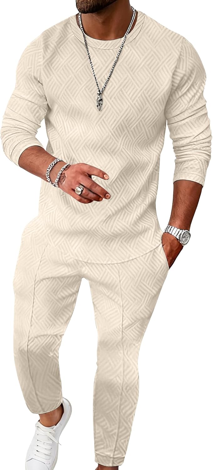 UOUA Mens 2 Piece Sweatsuits Set Long Sleeve Sweatshirt Jogging Sweatpants Tracksuits Outfits