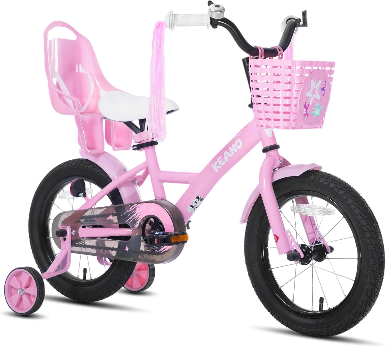 KEANO Zinnia 14 16 20 Inch Kids Bike for Girls Ages 3-10 Years, Girls' Bikes with Training Wheels, Streamers, Basket and Doll Seat, Children Bicycles